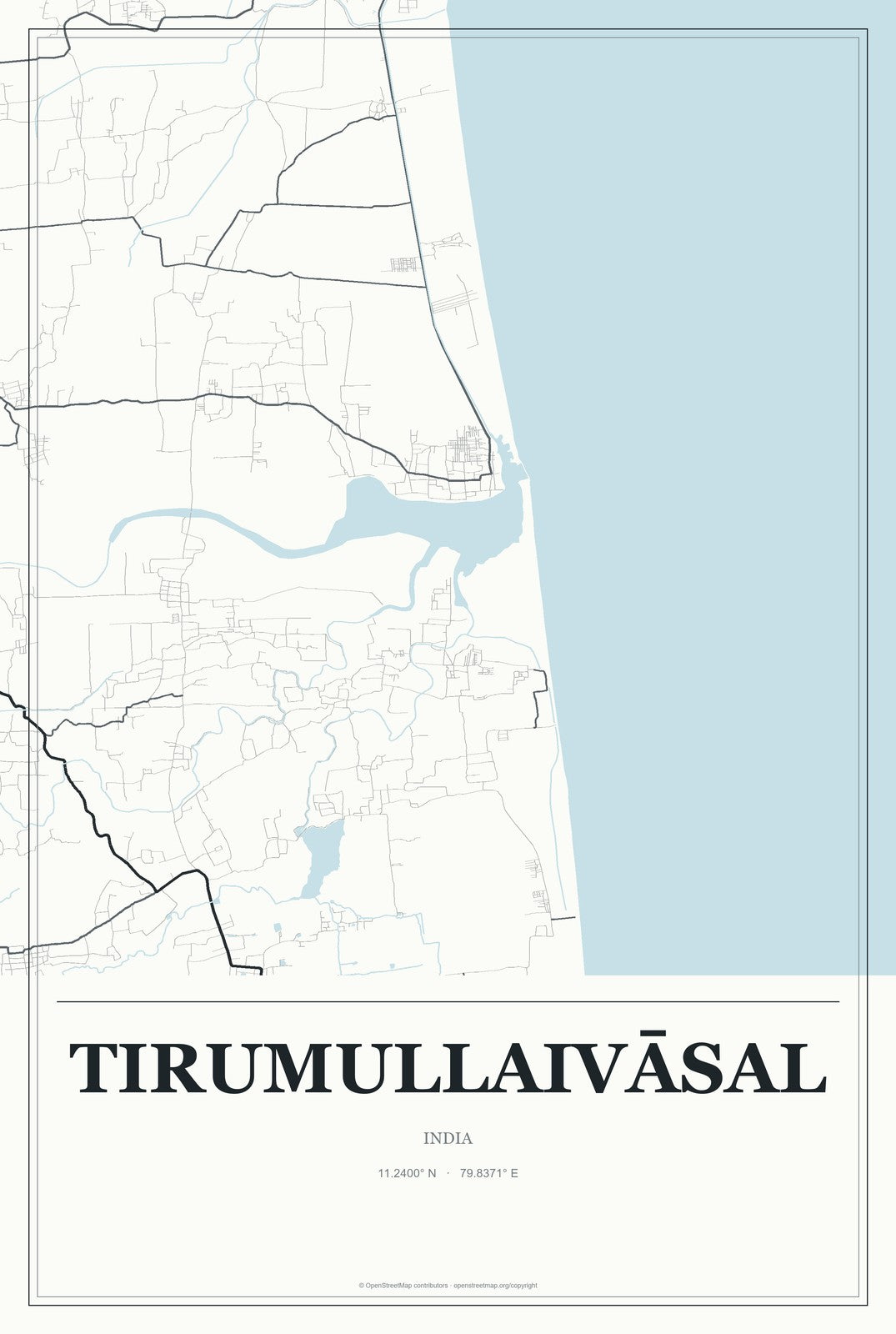 Tirumullaivāsal, India City Map Aluminum Sign in Gallery Air style