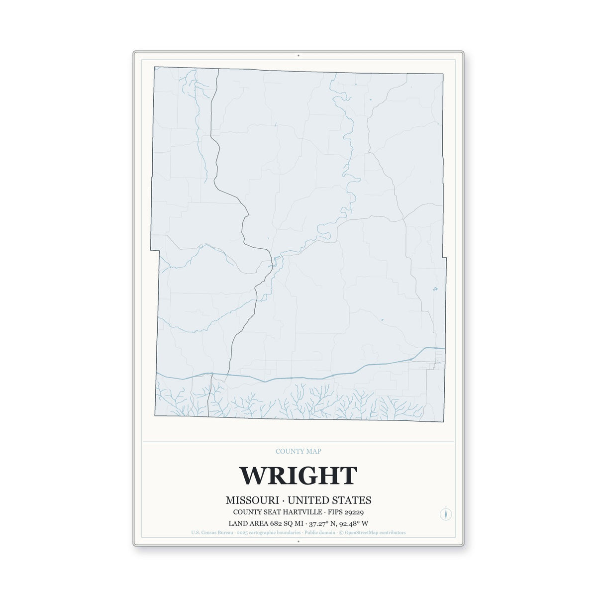 Wright County, Missouri Map Aluminum Sign in Gallery Air style