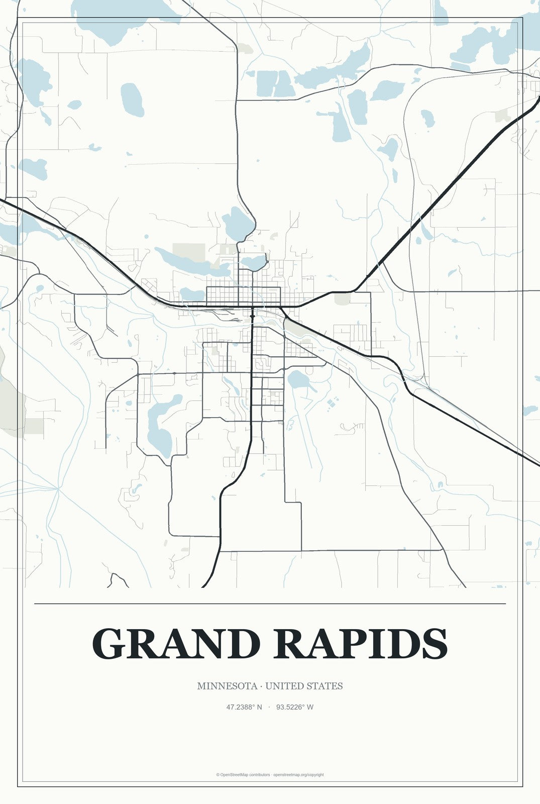 Grand Rapids, Minnesota City Map Aluminum Sign in Gallery Air style