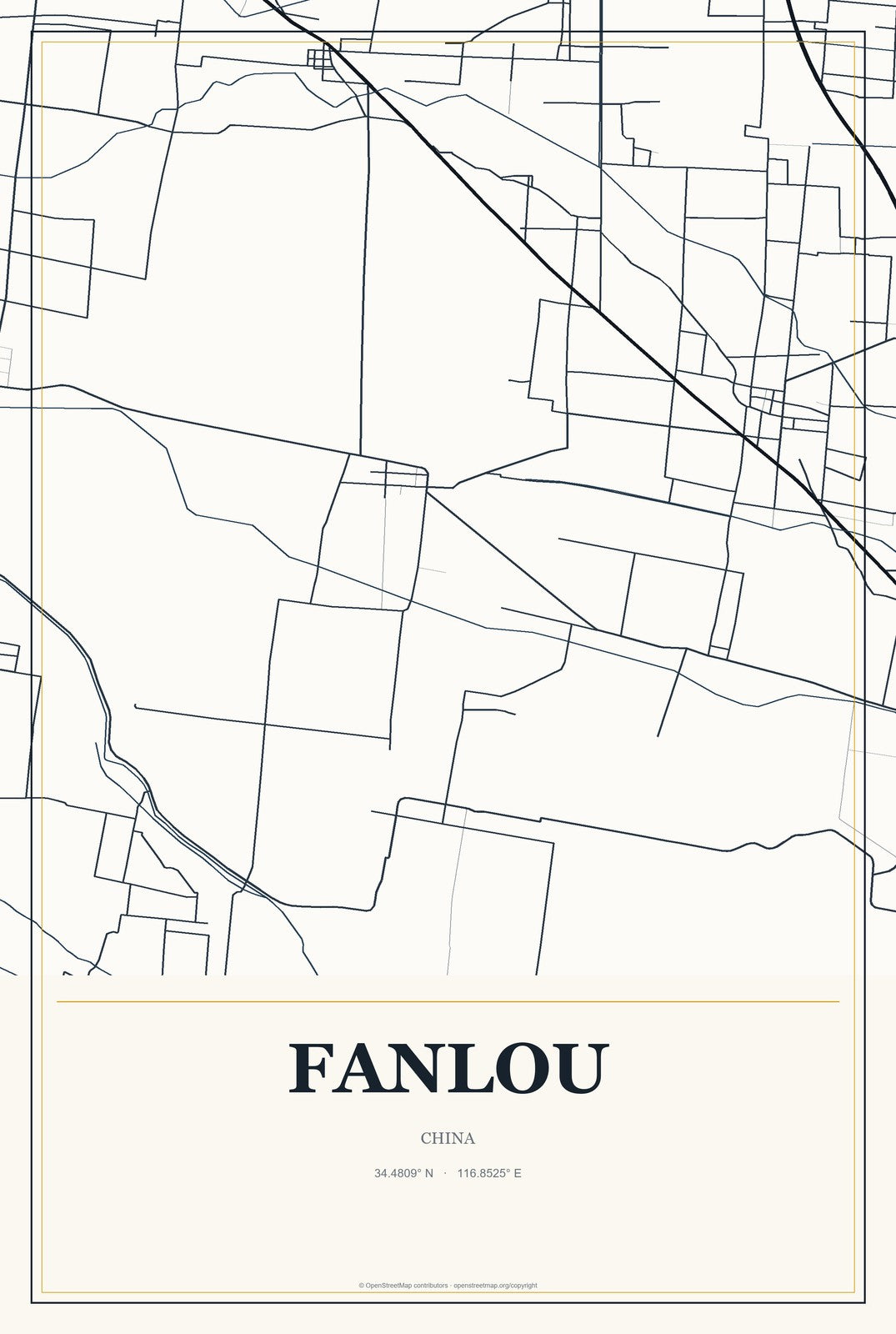 Fanlou, China City Map Aluminum Sign in Citrine Modern style