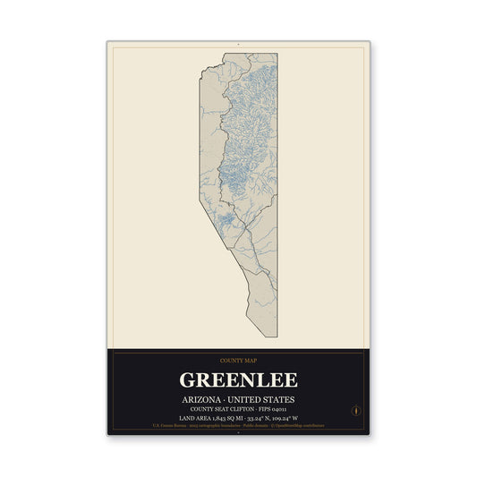 Greenlee County, Arizona Map Aluminum Sign in Museum Plaque style