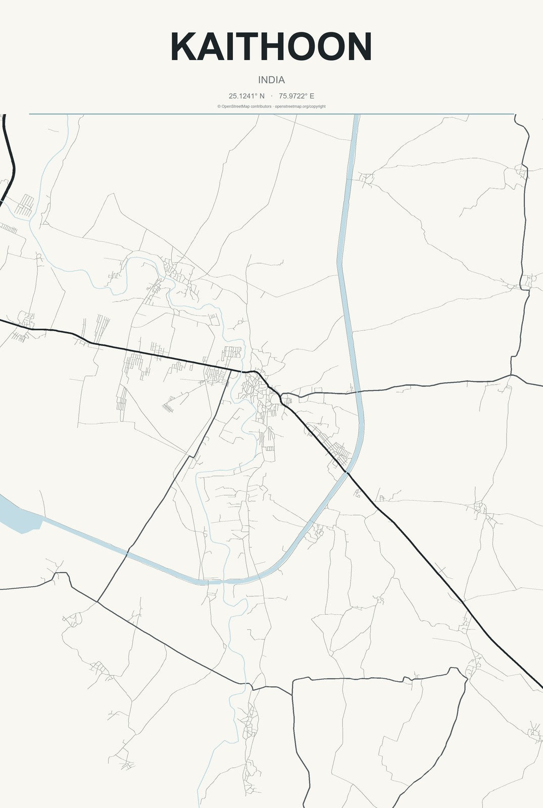 Kaithoon, India City Map Aluminum Sign in Headline Atlas style
