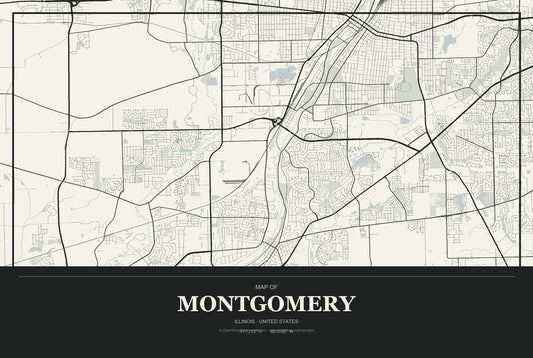 Montgomery, Illinois City Map Aluminum Sign in Museum Plaque style