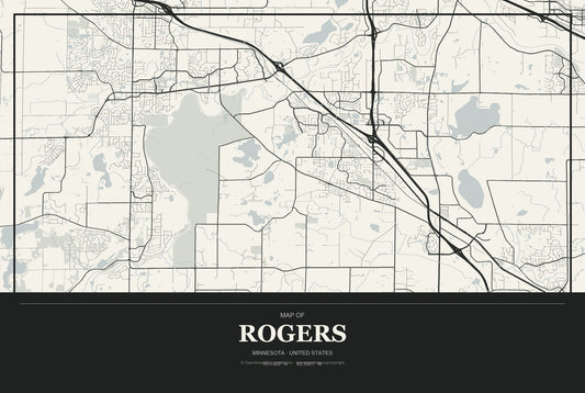 Rogers, Minnesota City Map Aluminum Sign in Museum Plaque style