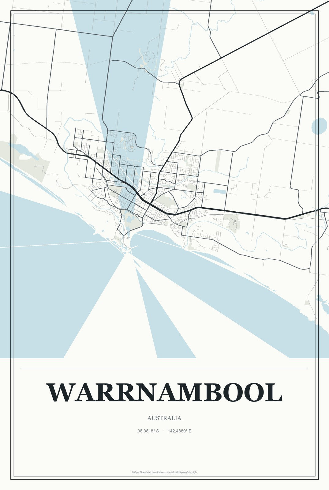 Warrnambool, Australia City Map Aluminum Sign in Gallery Air style