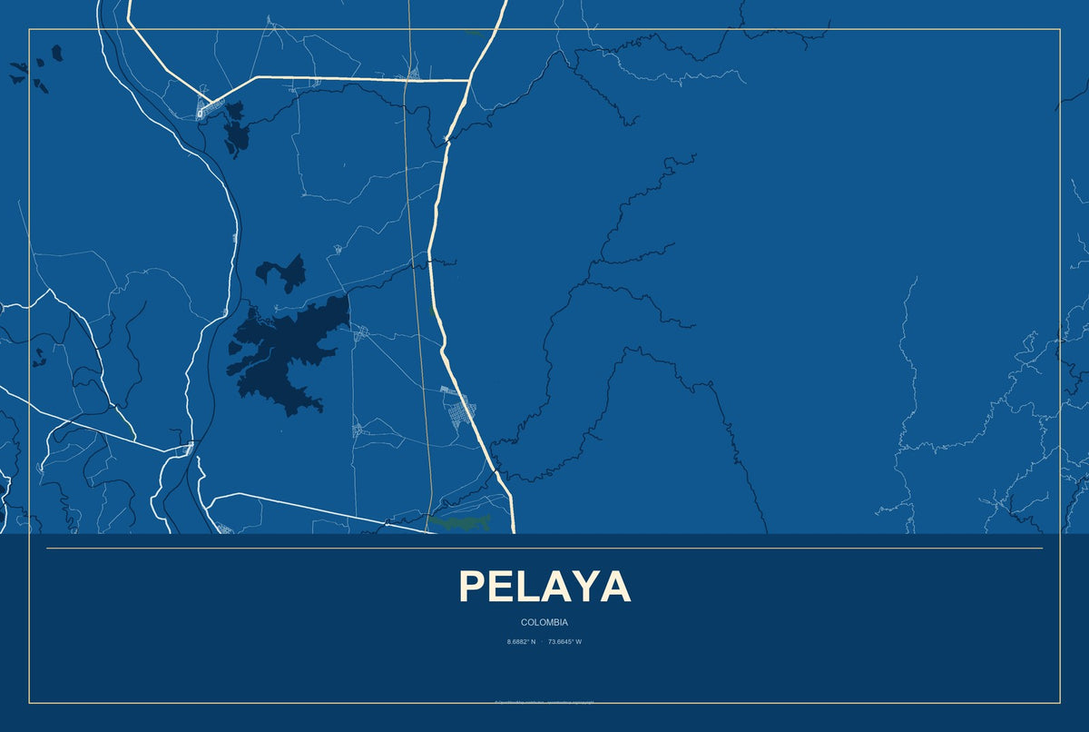 Pelaya, Colombia City Map Aluminum Sign in Harbor Cobalt style