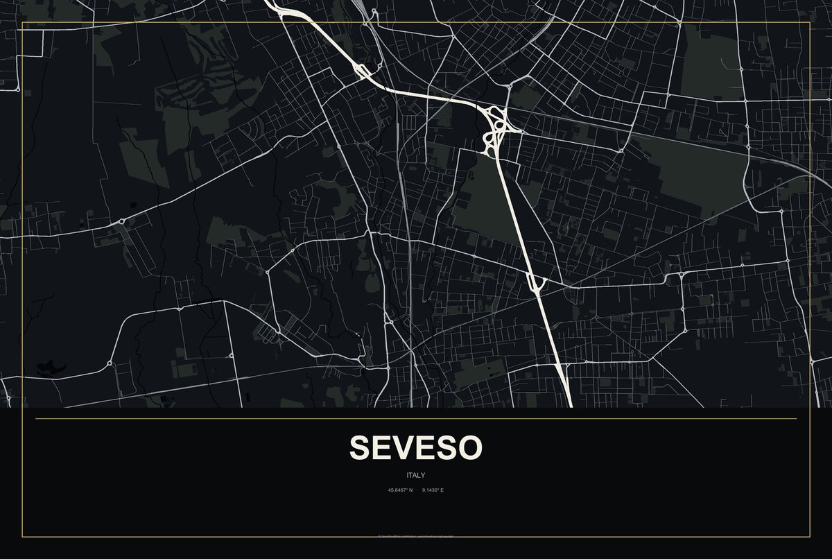 Seveso, Italy City Map Aluminum Sign in Metropolitan Noir style