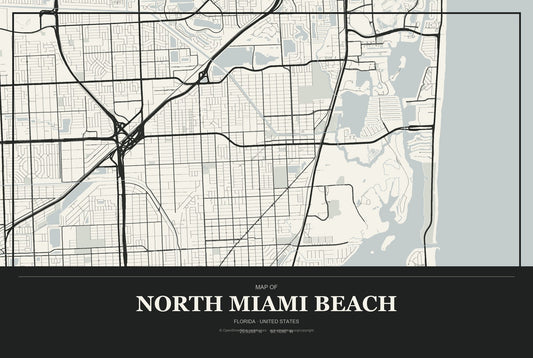 North Miami Beach, Florida City Map Aluminum Sign in Museum Plaque style