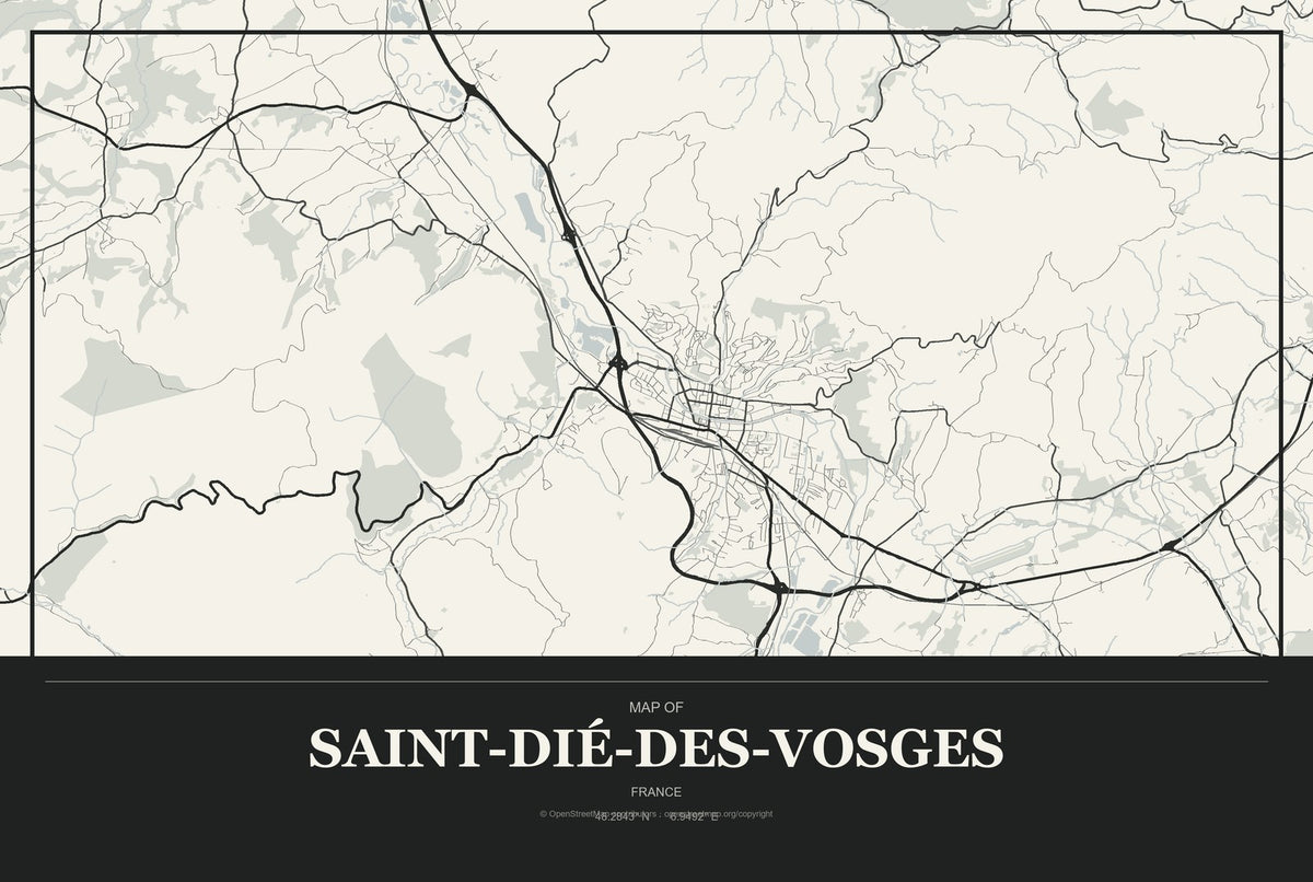 Saint-Dié-des-Vosges, France City Map Aluminum Sign in Museum Plaque style