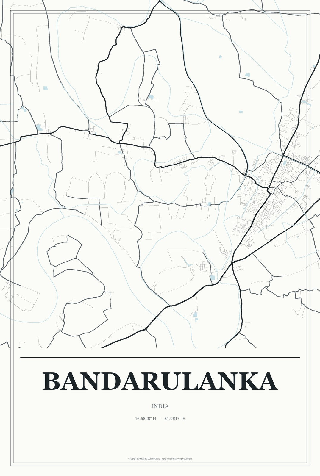 Bandarulanka, India City Map Aluminum Sign in Gallery Air style
