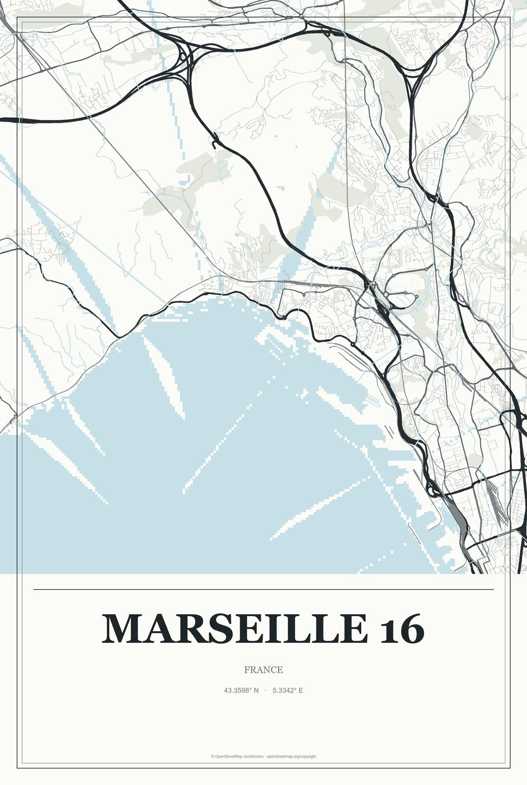 Marseille 16, France City Map Aluminum Sign in Gallery Air style