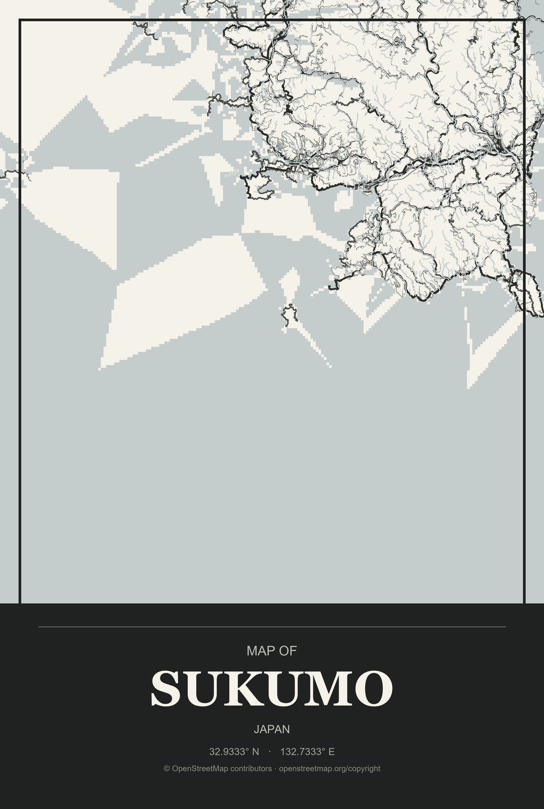 Sukumo, Japan City Map Aluminum Sign in Museum Plaque style