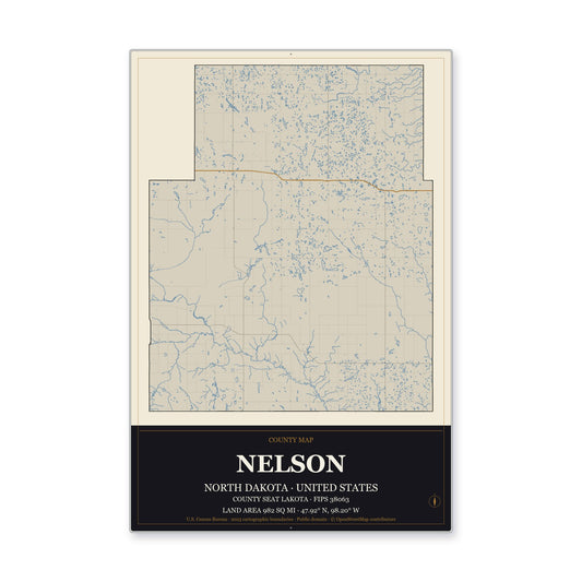 Nelson County, North Dakota Map Aluminum Sign in Museum Plaque style
