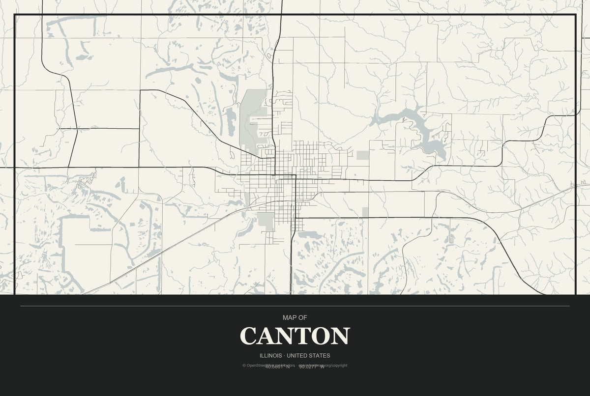 Canton, Illinois City Map Aluminum Sign in Museum Plaque style