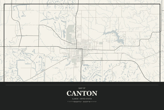 Canton, Illinois City Map Aluminum Sign in Museum Plaque style