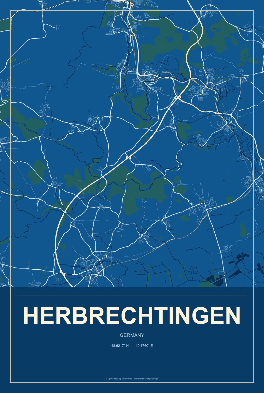 Herbrechtingen, Germany City Map Aluminum Sign in Harbor Cobalt style