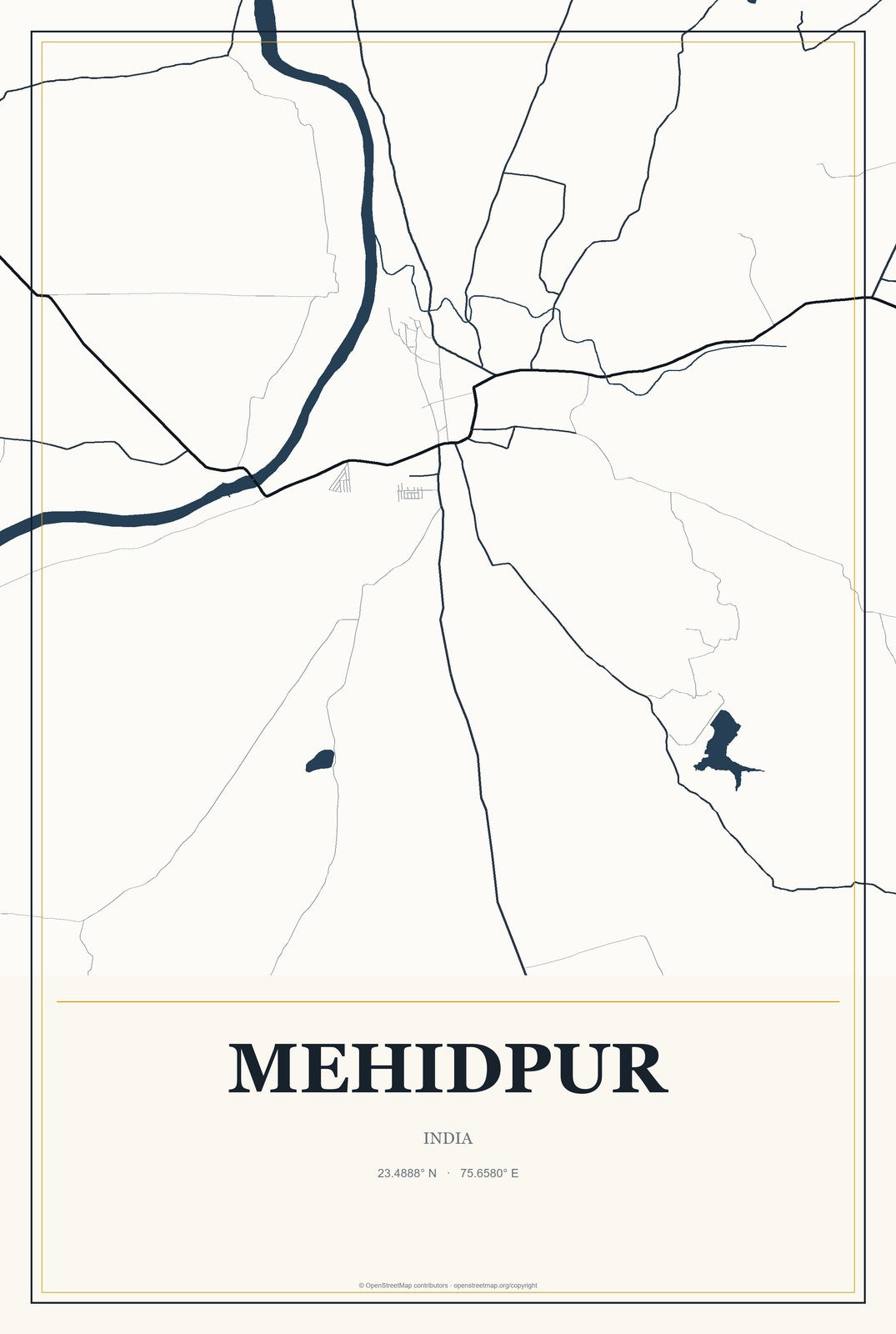 Mehidpur, India City Map Aluminum Sign in Citrine Modern style