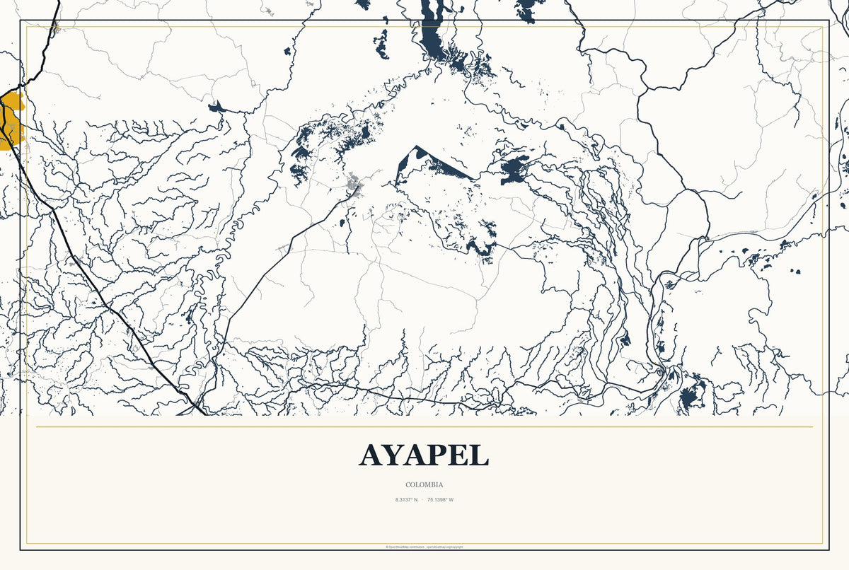 Ayapel, Colombia City Map Aluminum Sign in Citrine Modern style