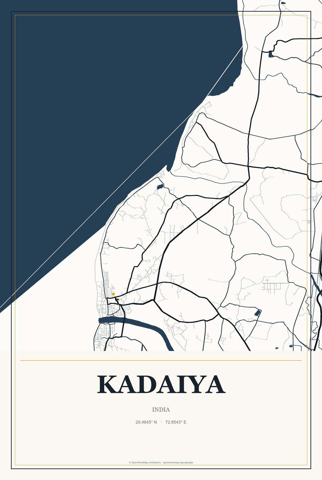 Kadaiya, India City Map Aluminum Sign in Citrine Modern style