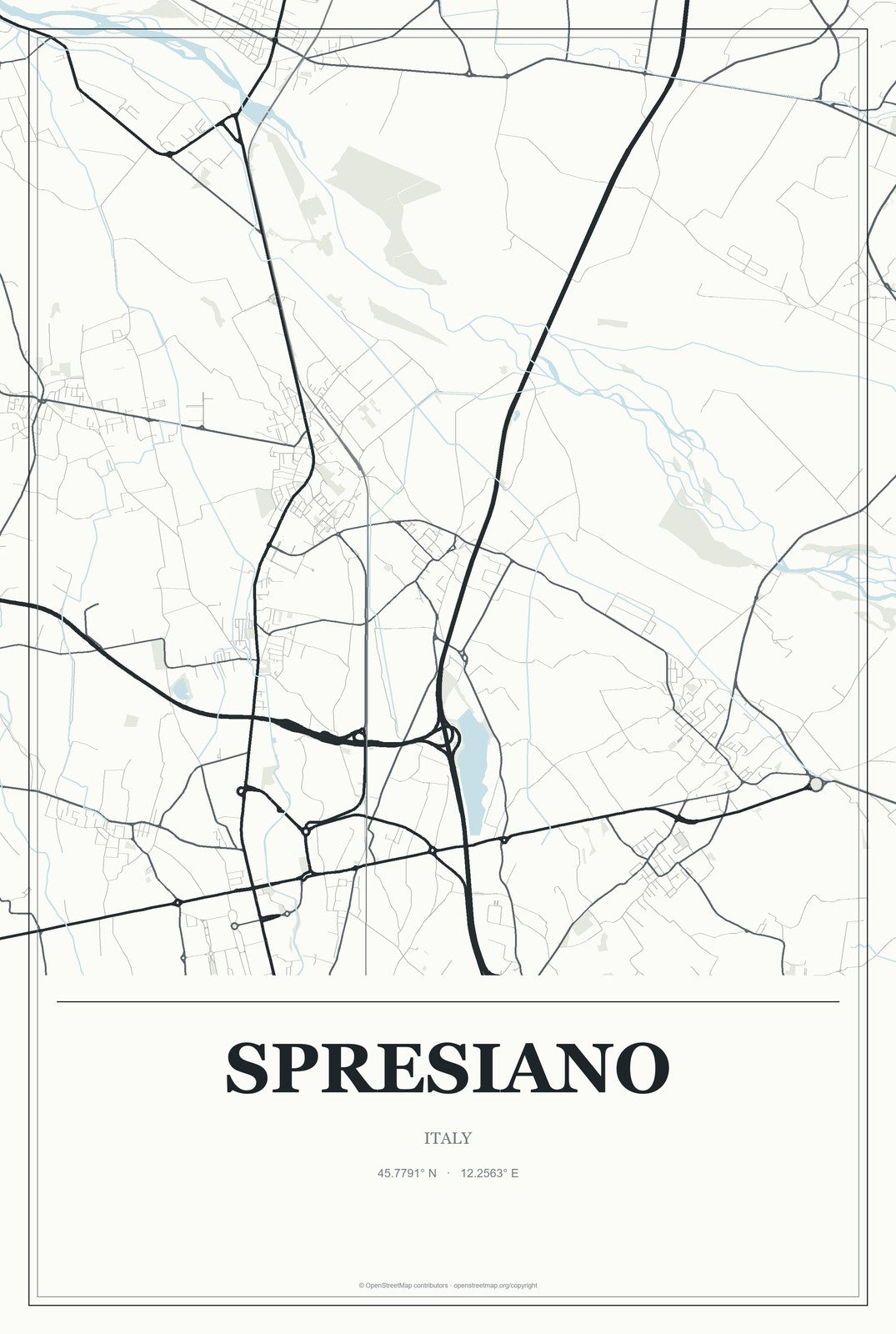 Spresiano, Italy City Map Aluminum Sign in Gallery Air style