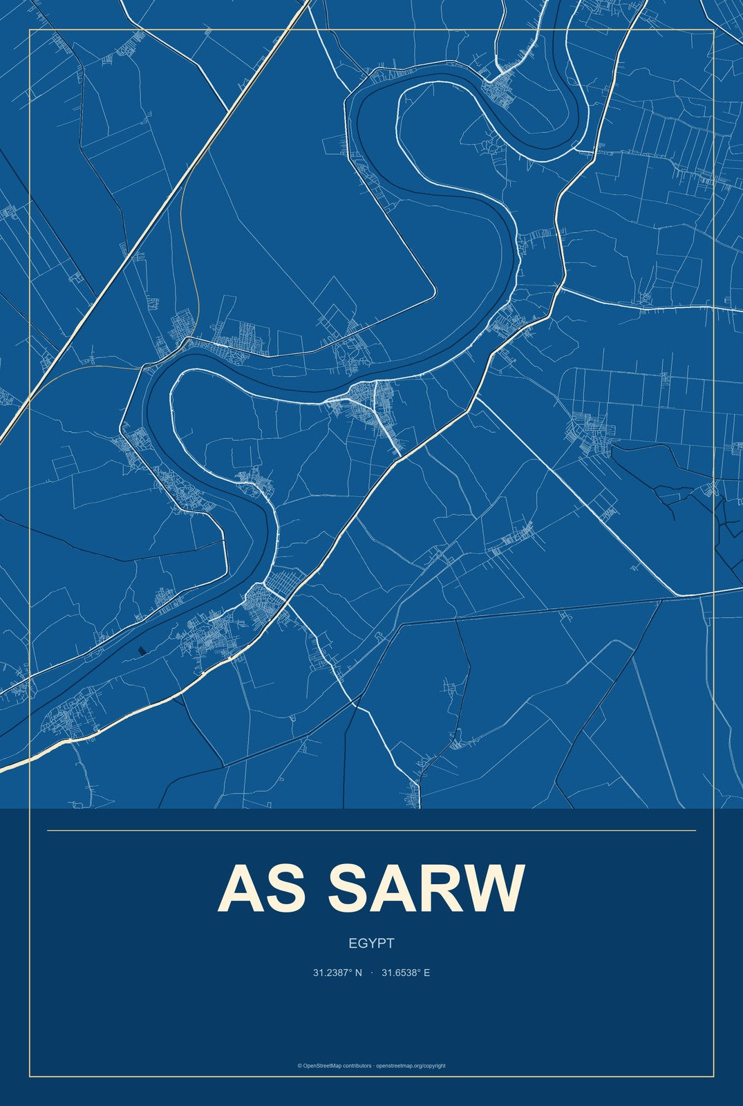 As Sarw, Egypt City Map Aluminum Sign in Harbor Cobalt style