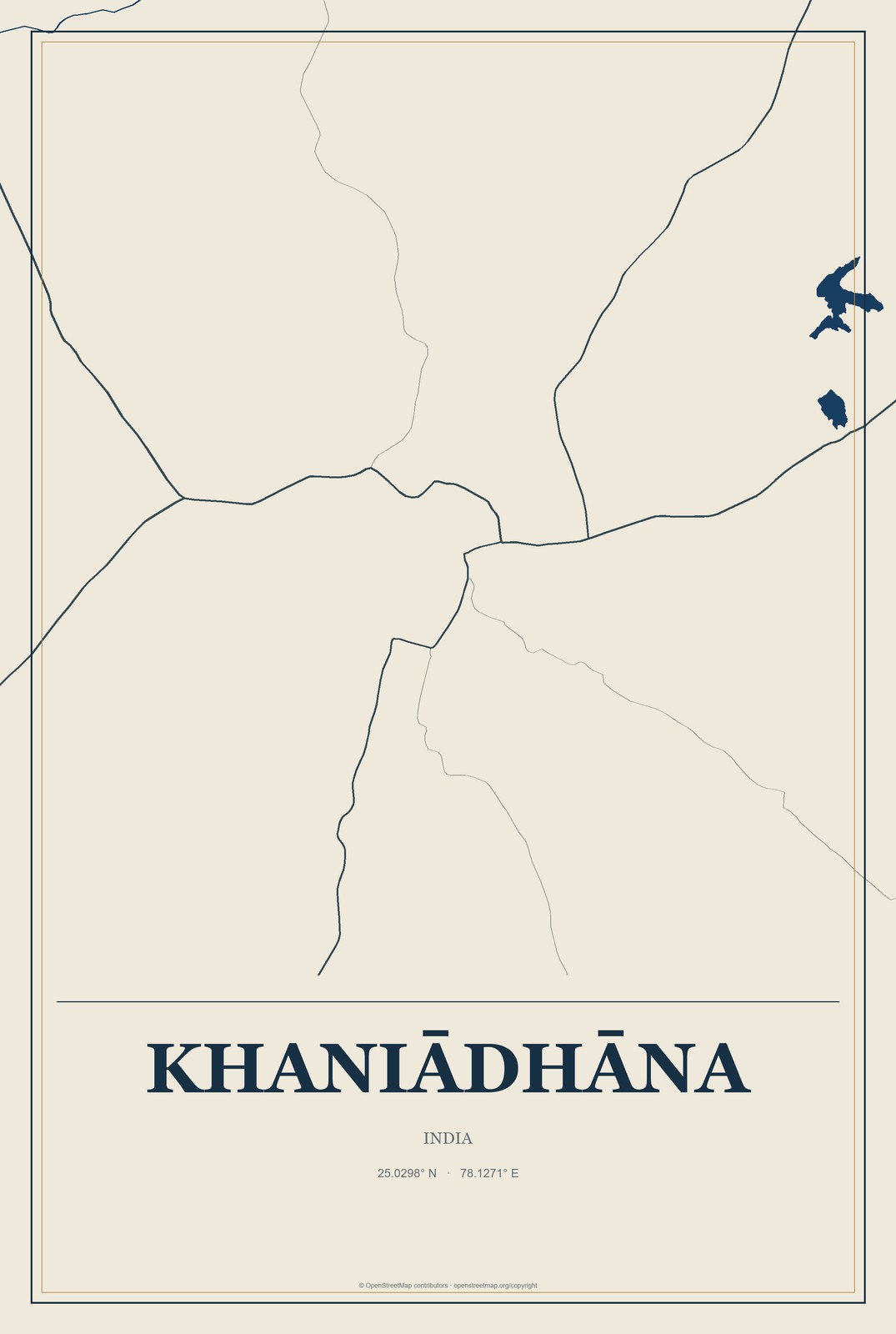 Khaniādhāna, India City Map Aluminum Sign in Coastal Cutout style