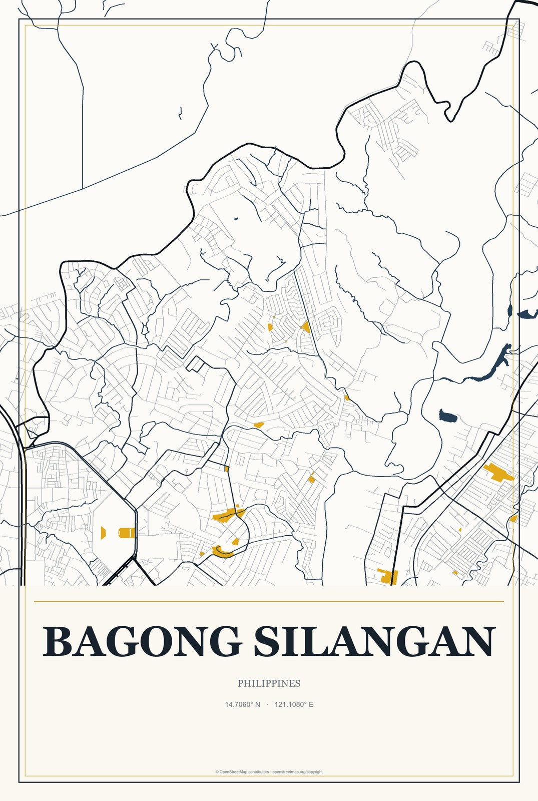 Bagong Silangan, Philippines City Map Aluminum Sign in Citrine Modern style