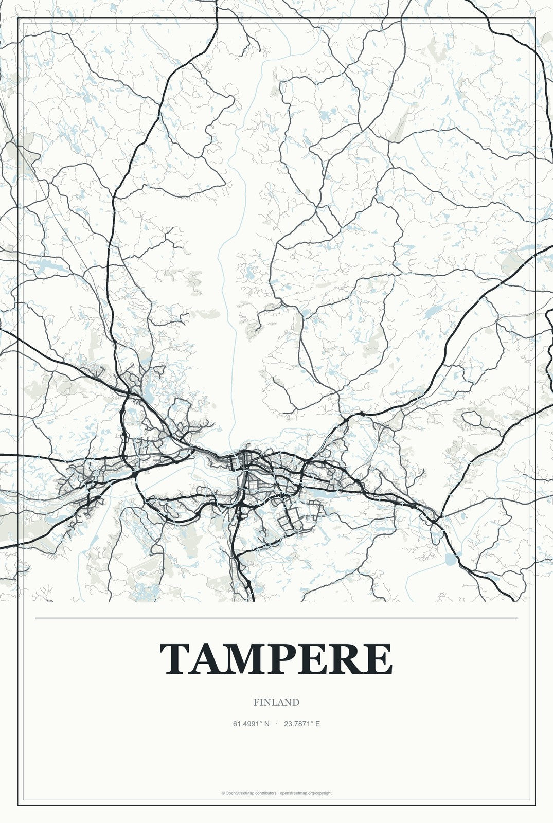 Tampere, Finland City Map Aluminum Sign in Gallery Air style