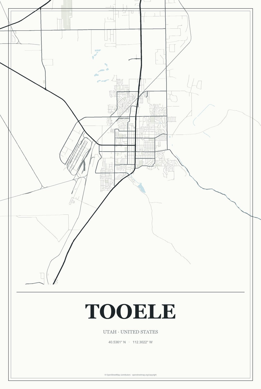 Tooele, Utah City Map Aluminum Sign in Gallery Air style