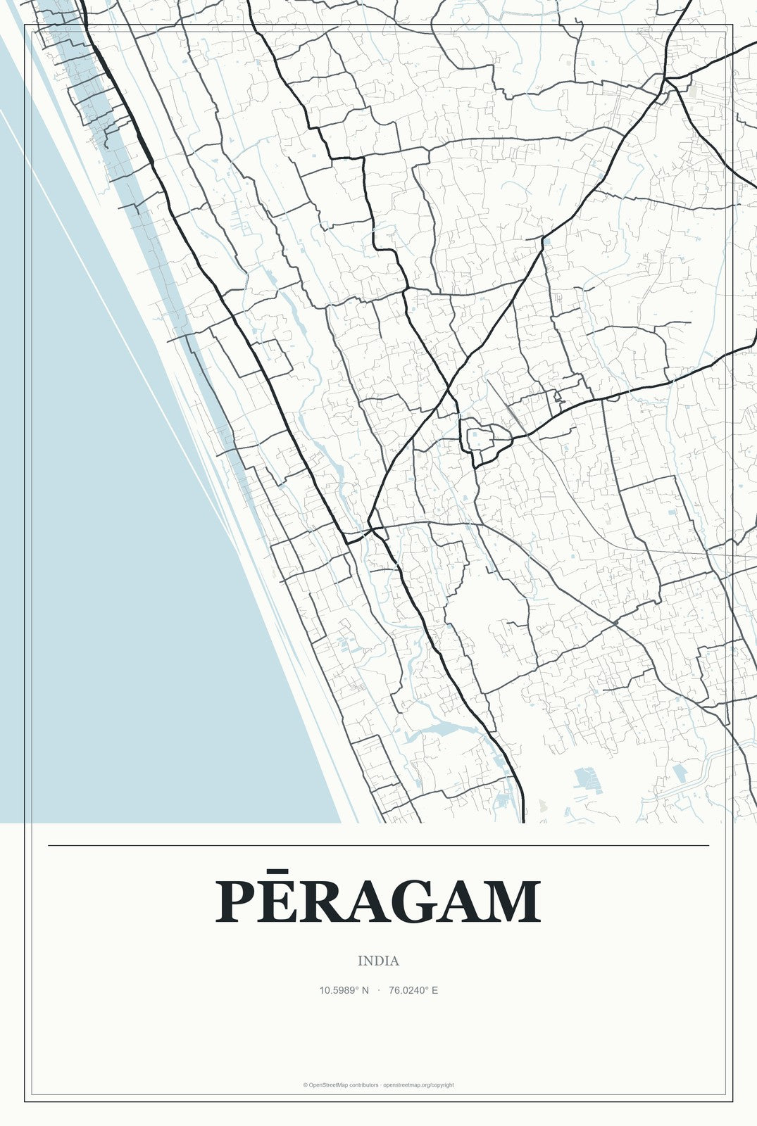 Pēragam, India City Map Aluminum Sign in Gallery Air style