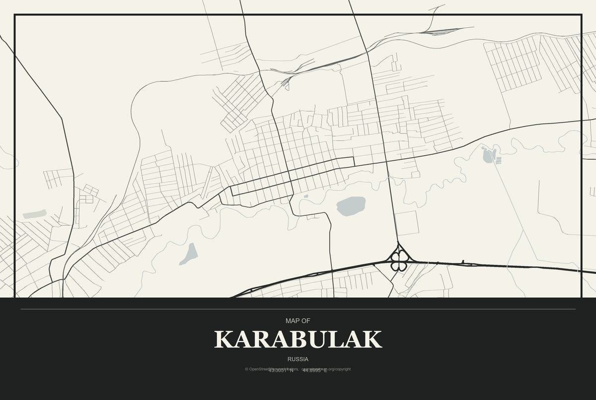 Karabulak, Russia City Map Aluminum Sign in Museum Plaque style