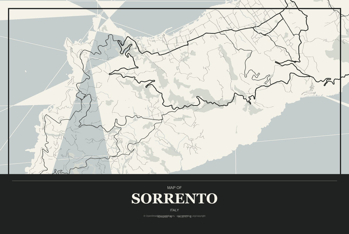 Sorrento, Italy City Map Aluminum Sign in Museum Plaque style