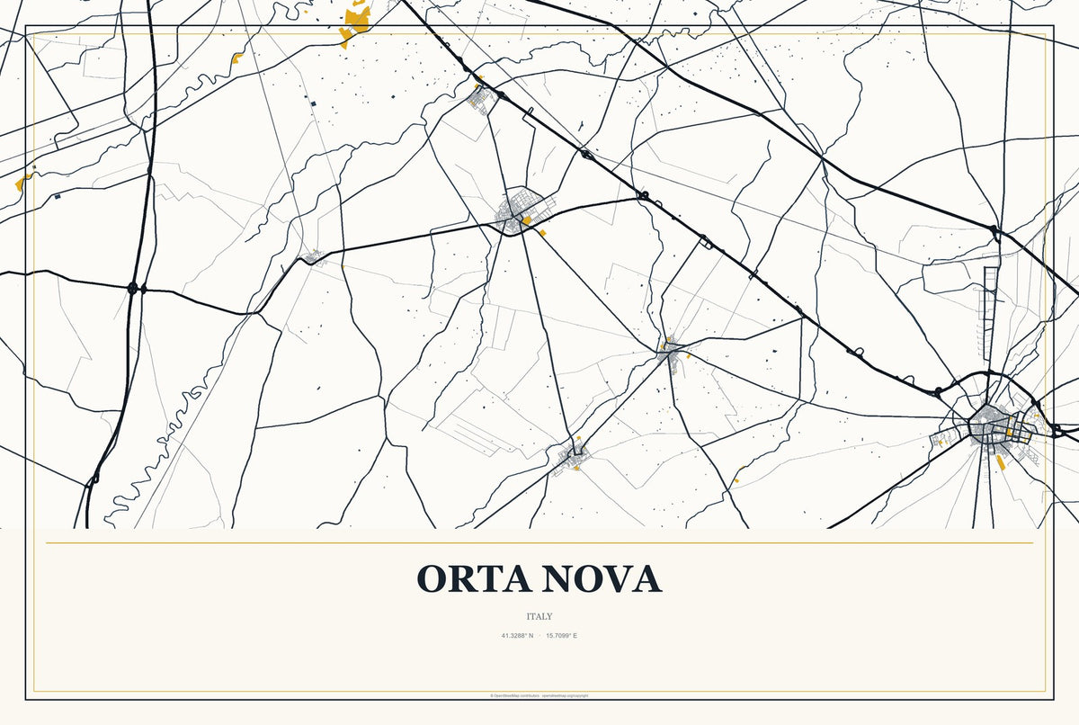 Orta Nova, Italy City Map Aluminum Sign in Citrine Modern style