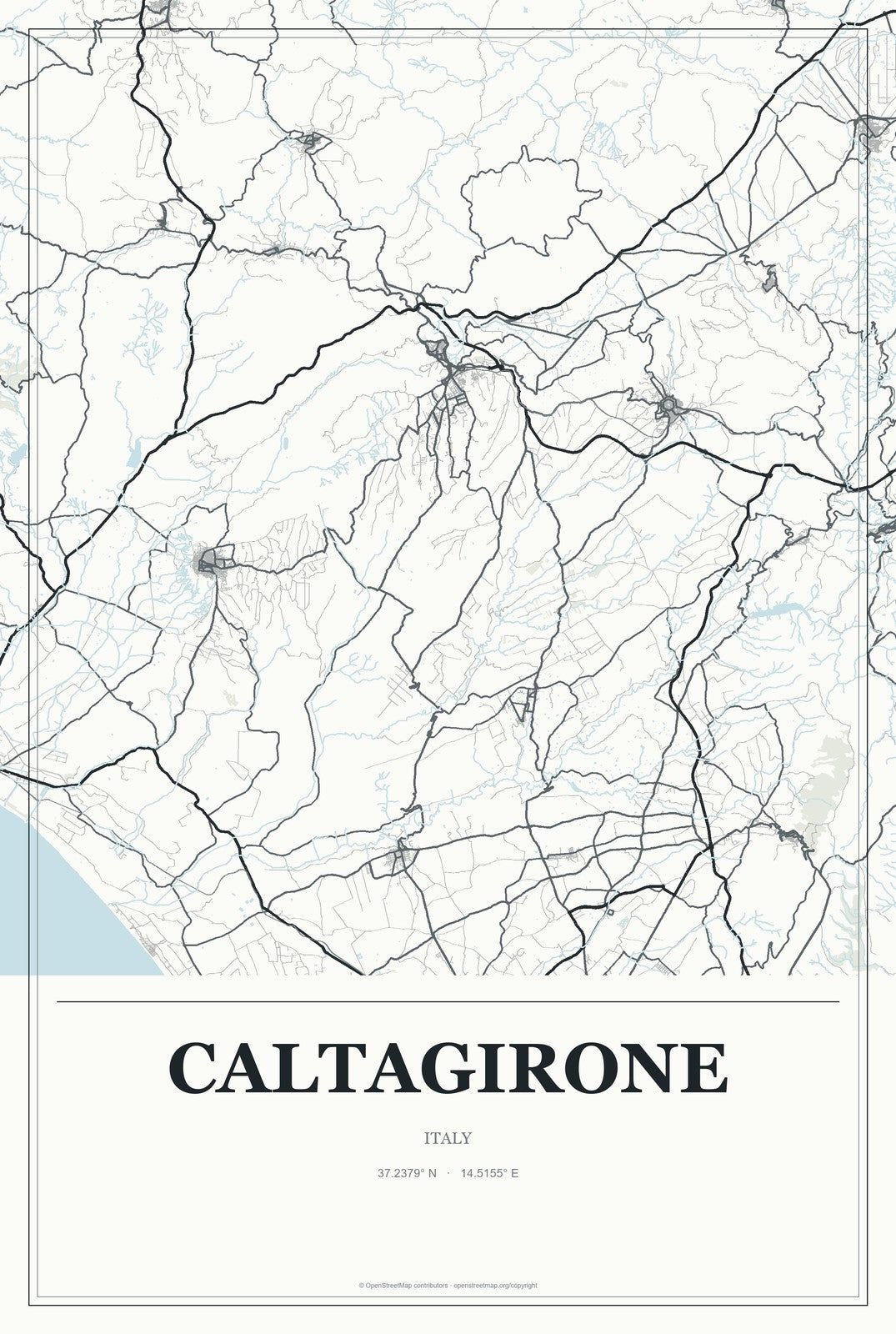 Caltagirone, Italy City Map Aluminum Sign in Gallery Air style
