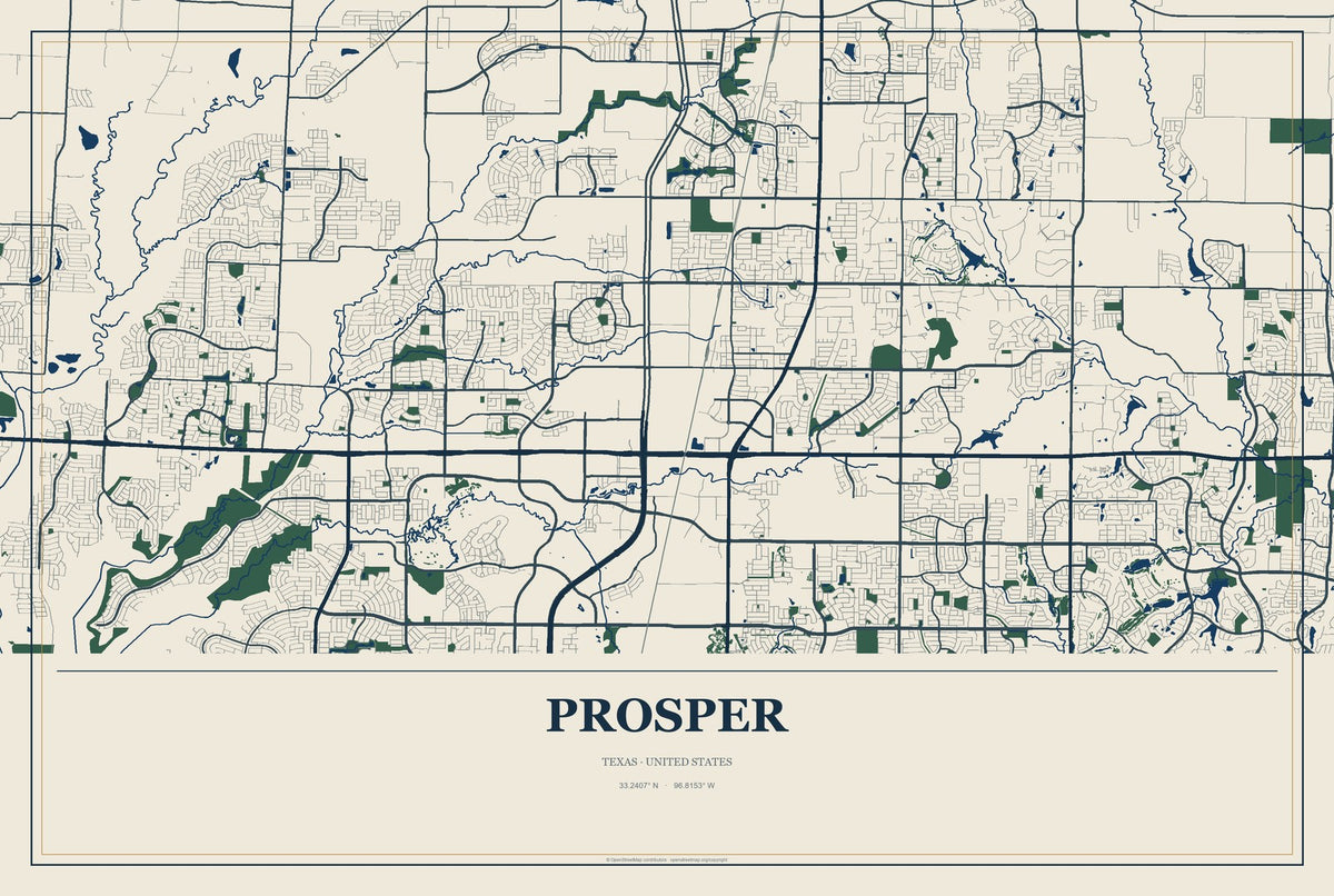 Prosper, Texas City Map Aluminum Sign in Coastal Cutout style