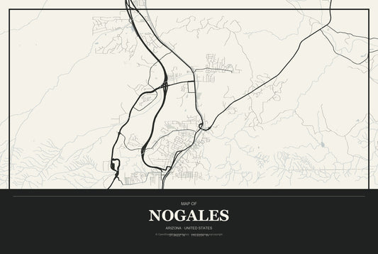 Nogales, Arizona City Map Aluminum Sign in Museum Plaque style
