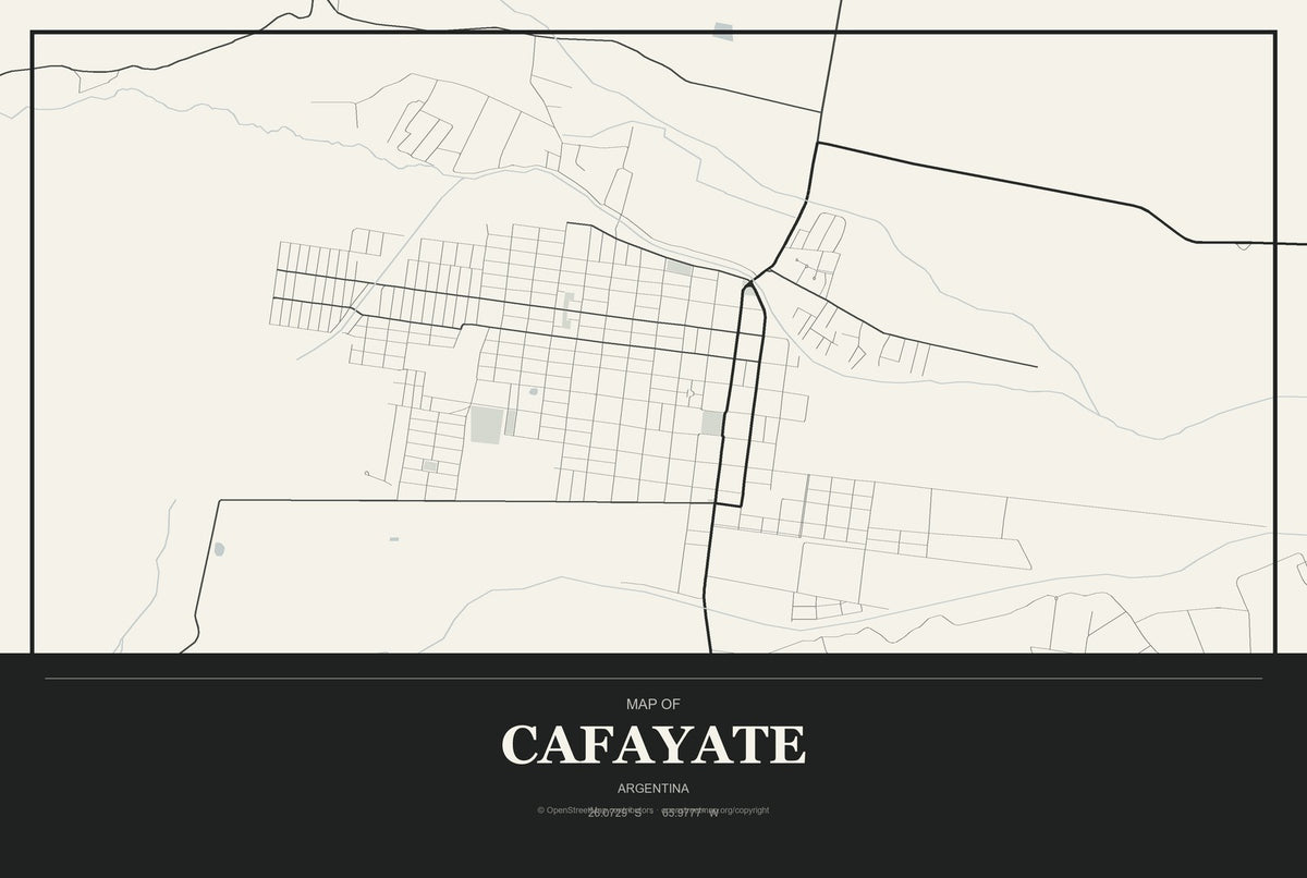 Cafayate, Argentina City Map Aluminum Sign in Museum Plaque style
