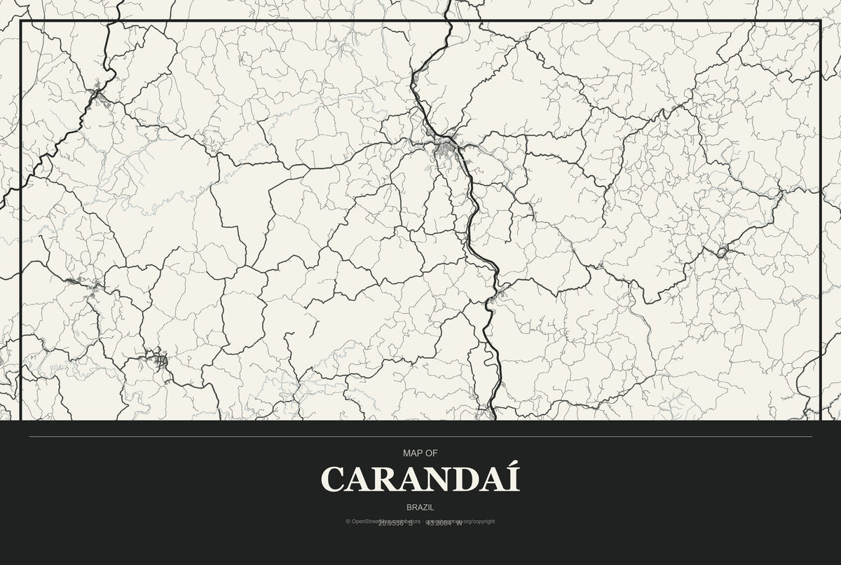 Carandaí, Brazil City Map Aluminum Sign in Museum Plaque style