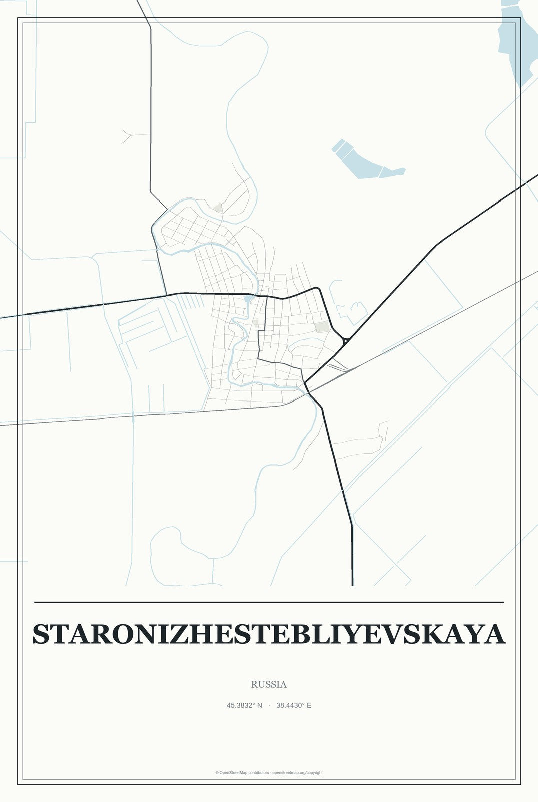Staronizhestebliyevskaya, Russia City Map Aluminum Sign in Gallery Air style