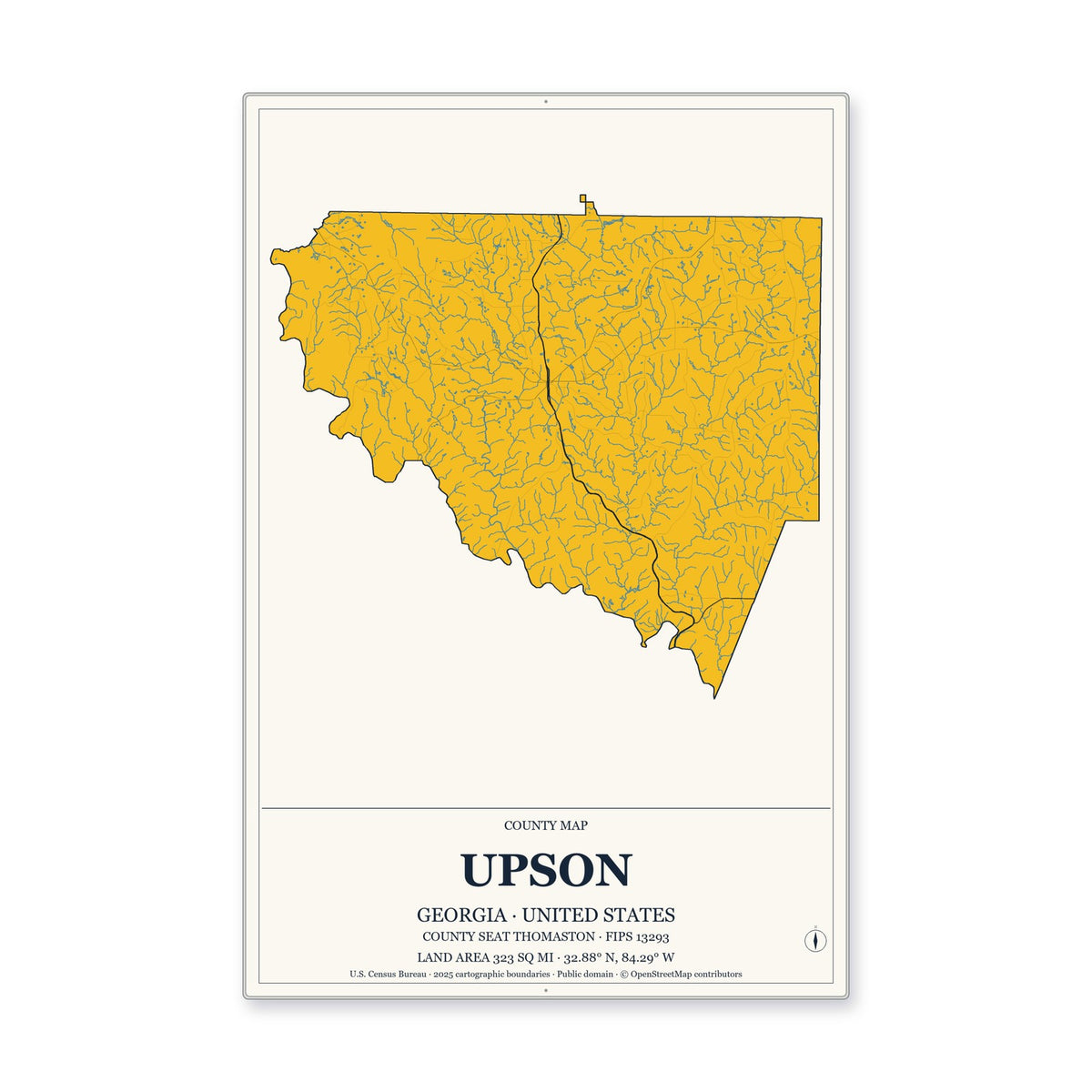 Upson County, Georgia Map Aluminum Sign in Citrine Modern style