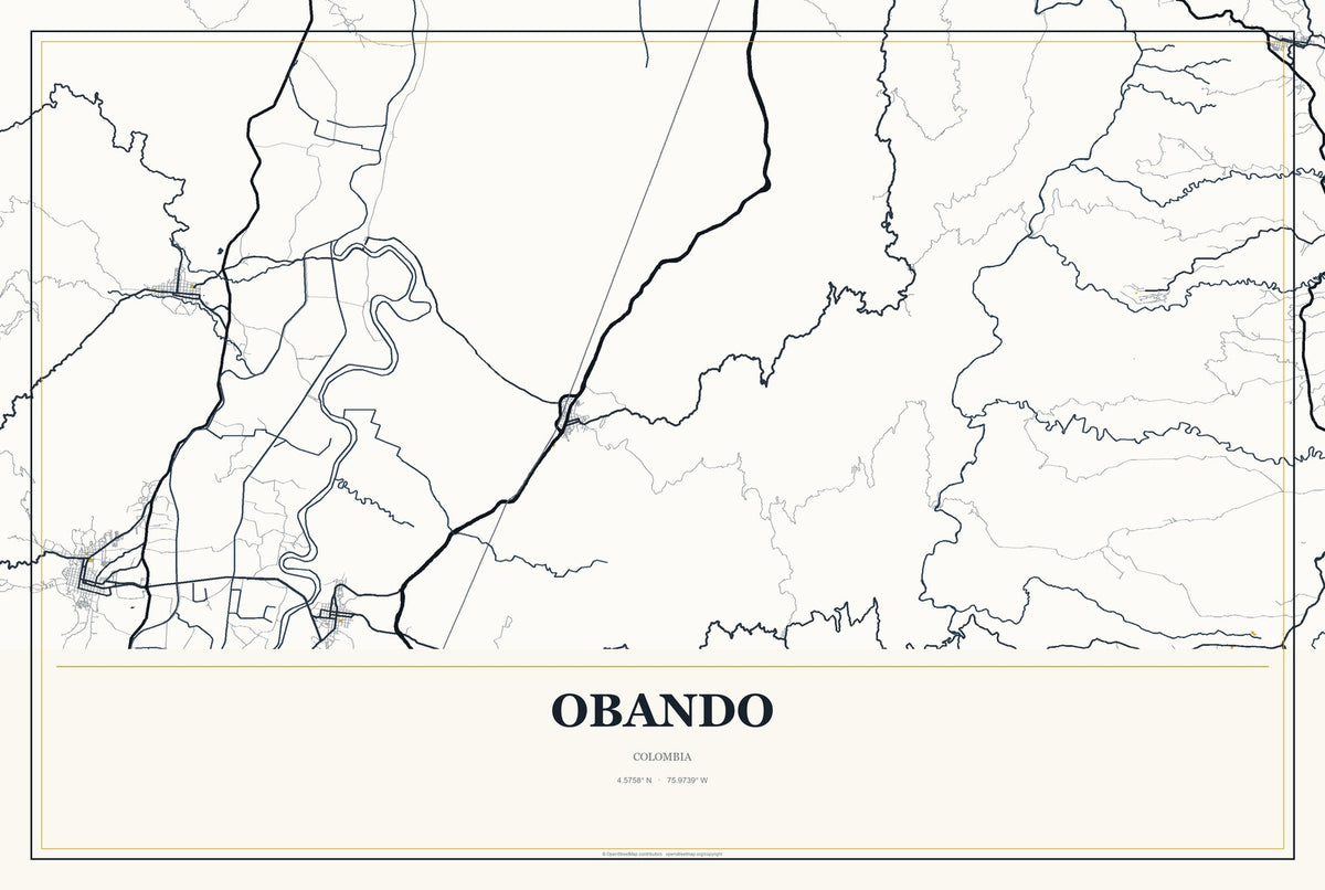 Obando, Colombia City Map Aluminum Sign in Citrine Modern style