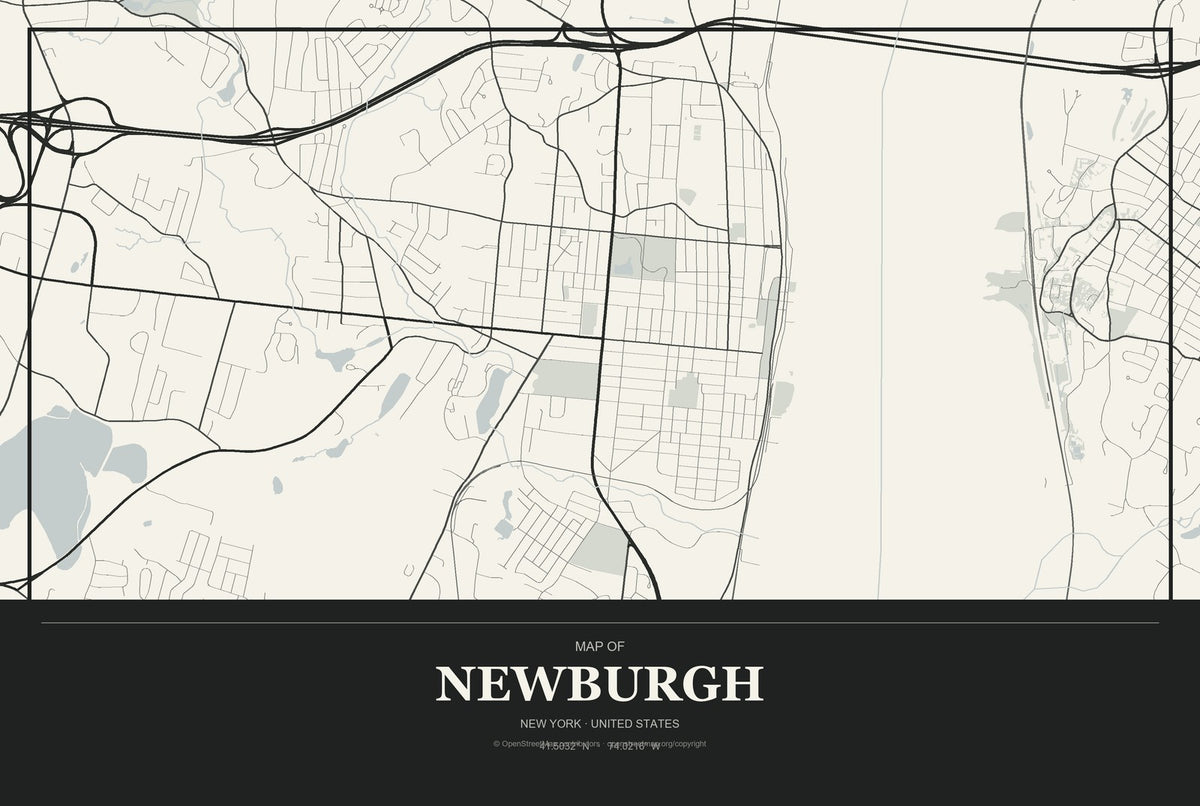 Newburgh, New York City Map Aluminum Sign in Museum Plaque style