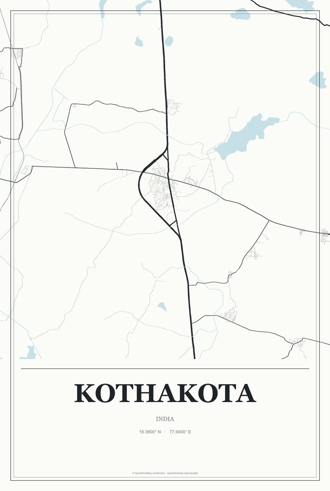 Kothakota, India City Map Aluminum Sign in Gallery Air style