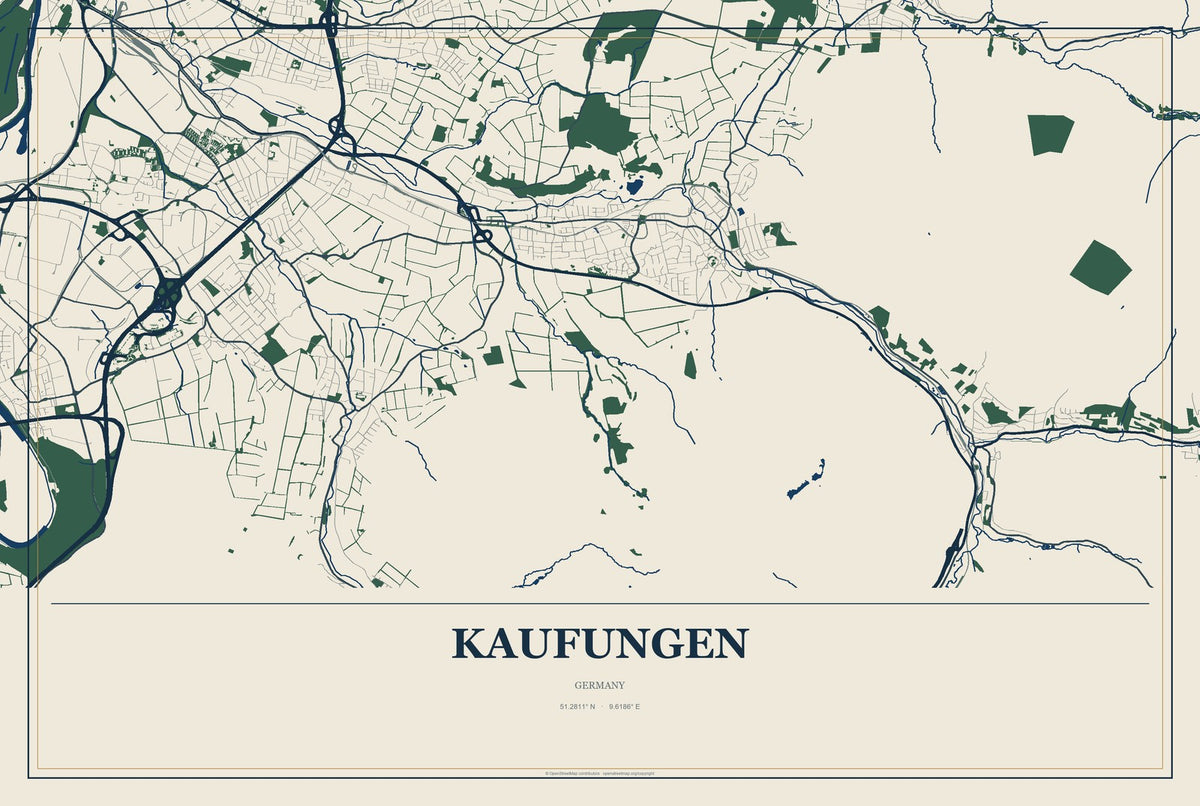 Kaufungen, Germany City Map Aluminum Sign in Coastal Cutout style