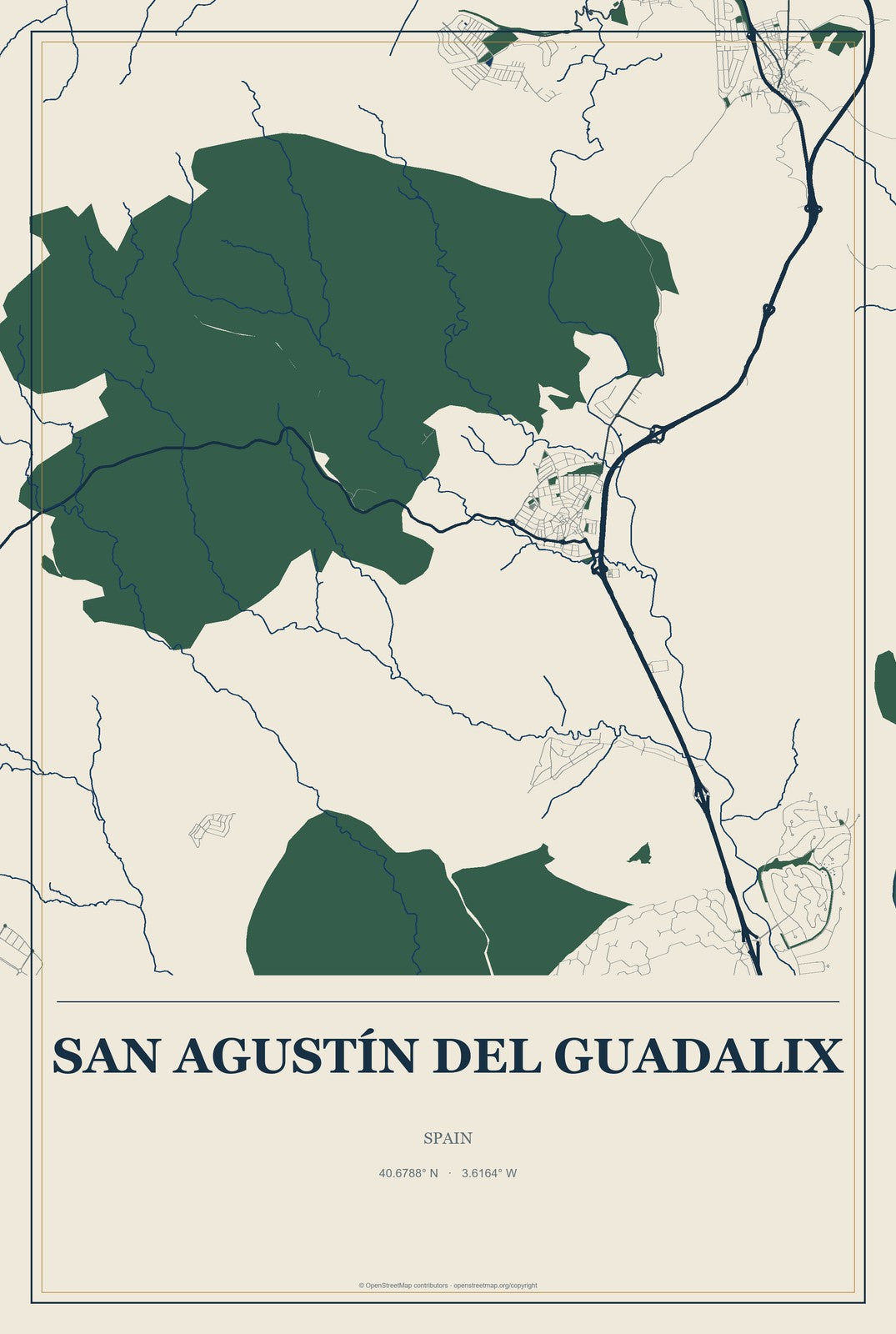 San Agustín del Guadalix, Spain City Map Aluminum Sign in Coastal Cutout style