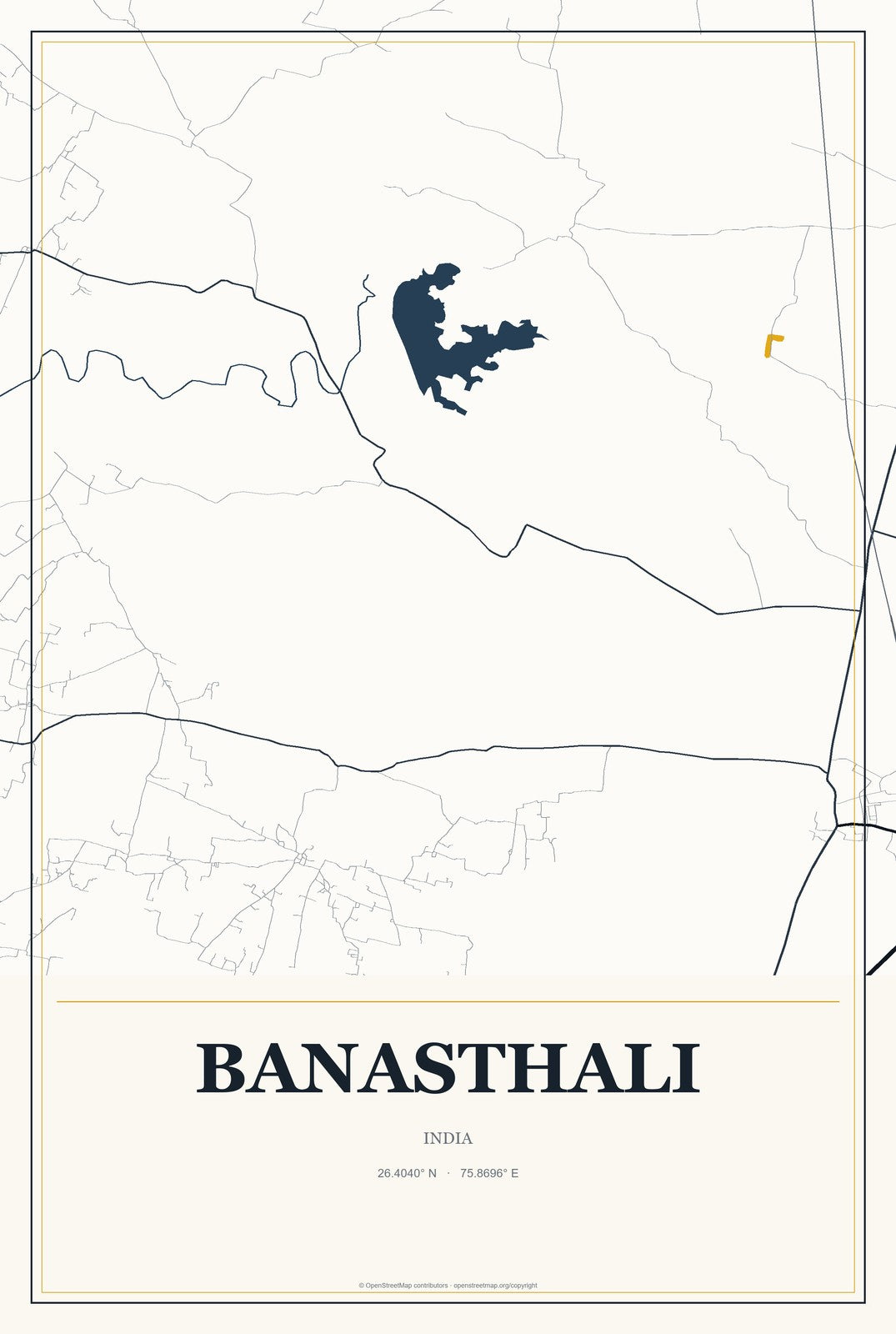 Banasthali, India City Map Aluminum Sign in Citrine Modern style