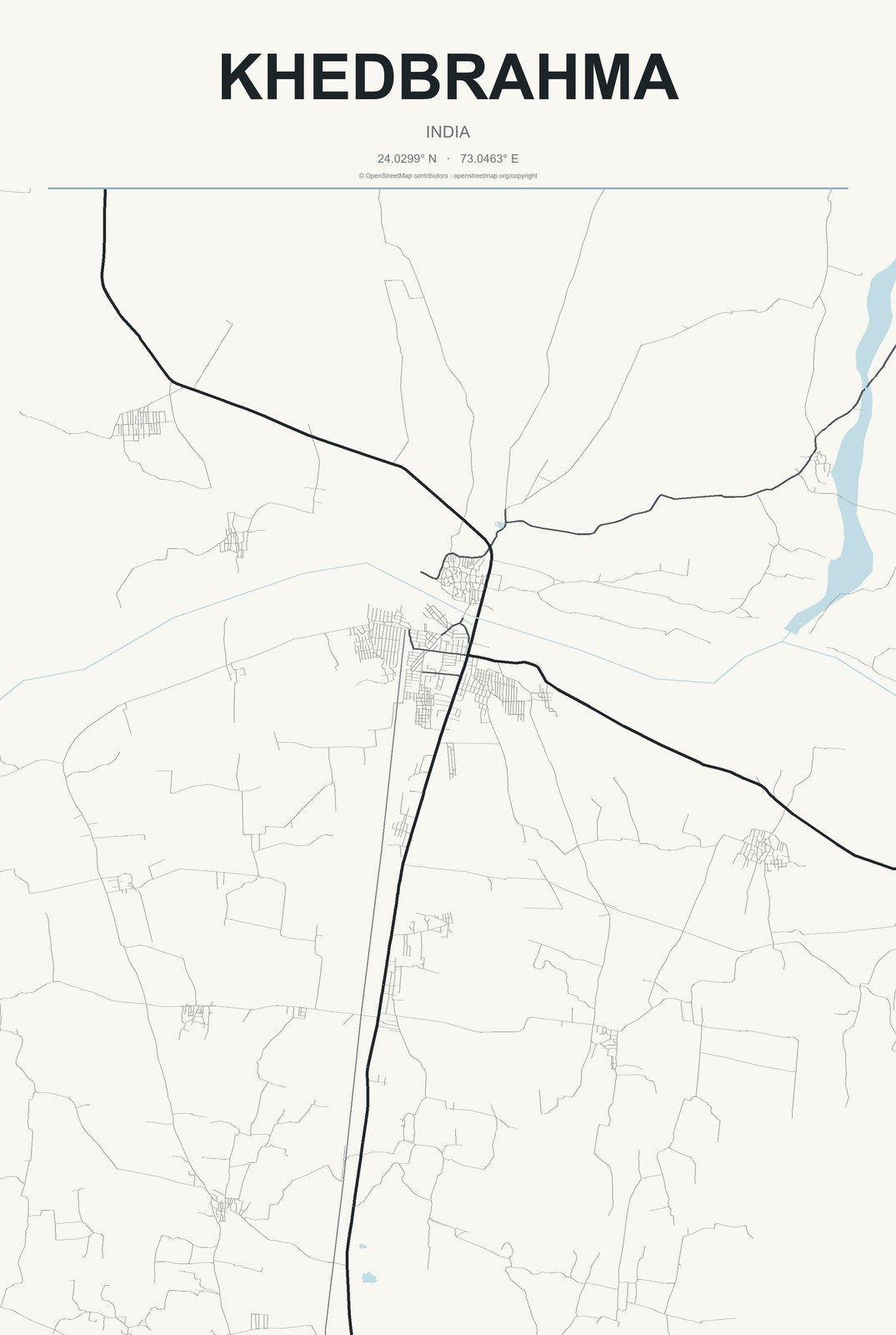 Khedbrahma, India City Map Aluminum Sign in Headline Atlas style