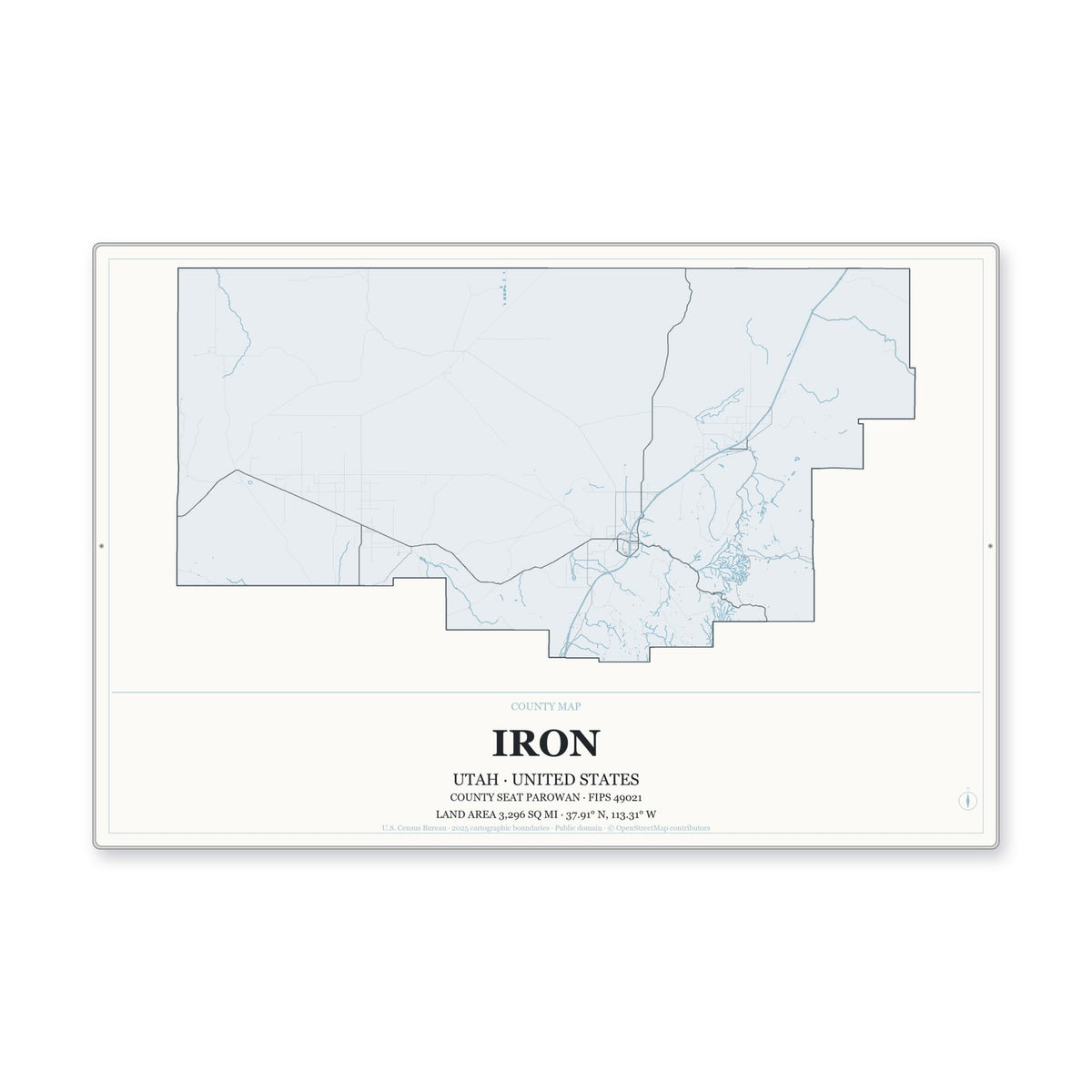 Iron County, Utah Map Aluminum Sign in Gallery Air style