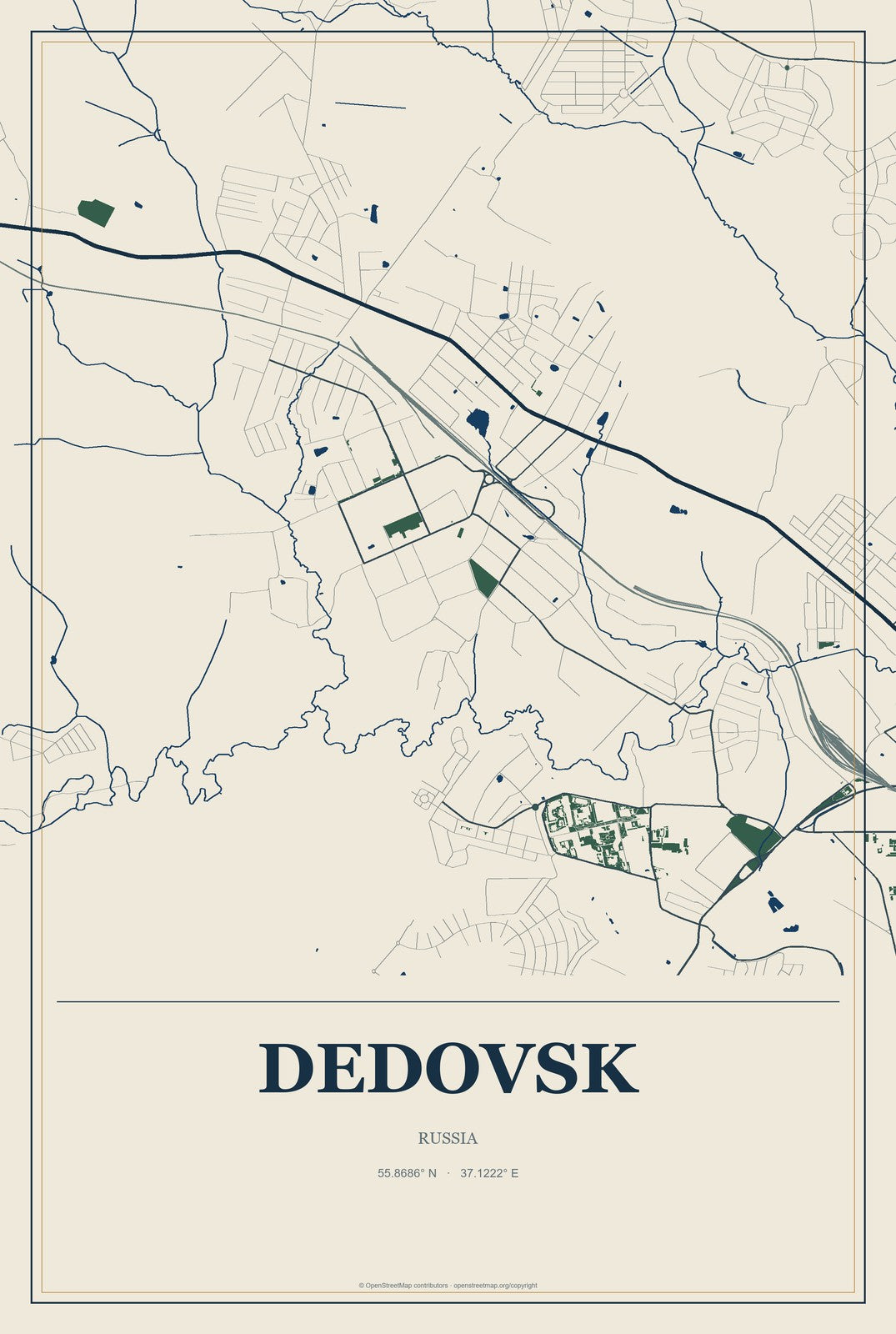 Dedovsk, Russia City Map Aluminum Sign in Coastal Cutout style