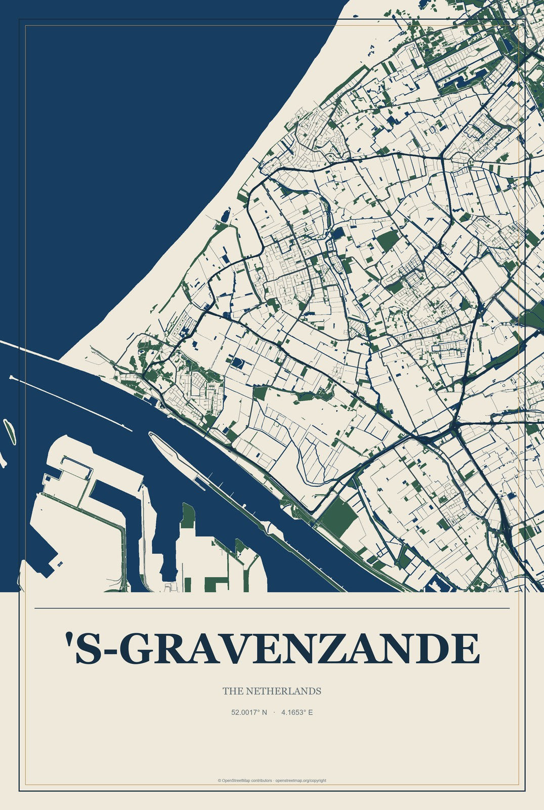 's-Gravenzande, The Netherlands City Map Aluminum Sign in Coastal Cutout style